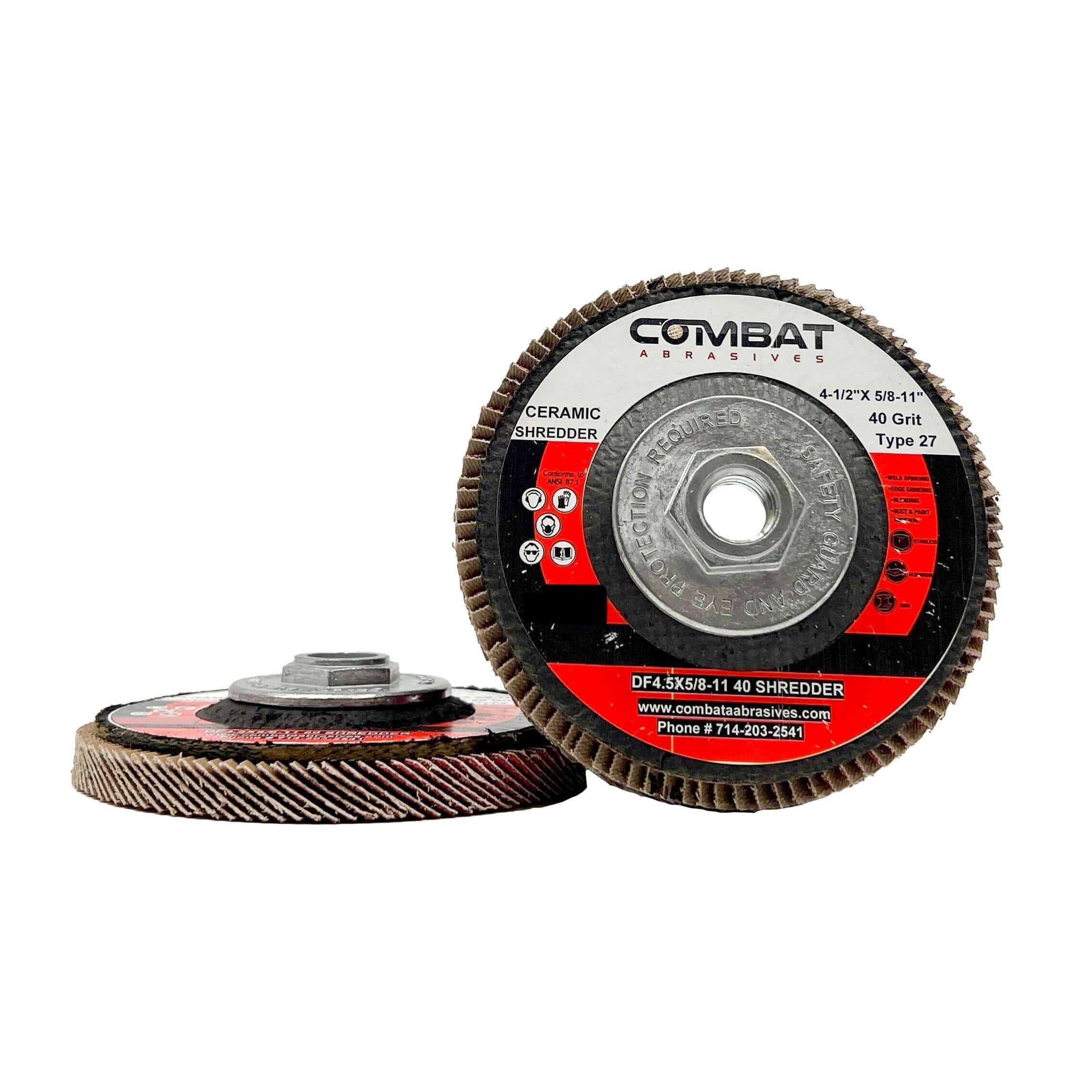Ceramic Shredder Flap Discs 4-1⁄2" x 5/8-11" With Hub (Type 29) 5X LIFE! - Combat Abrasives