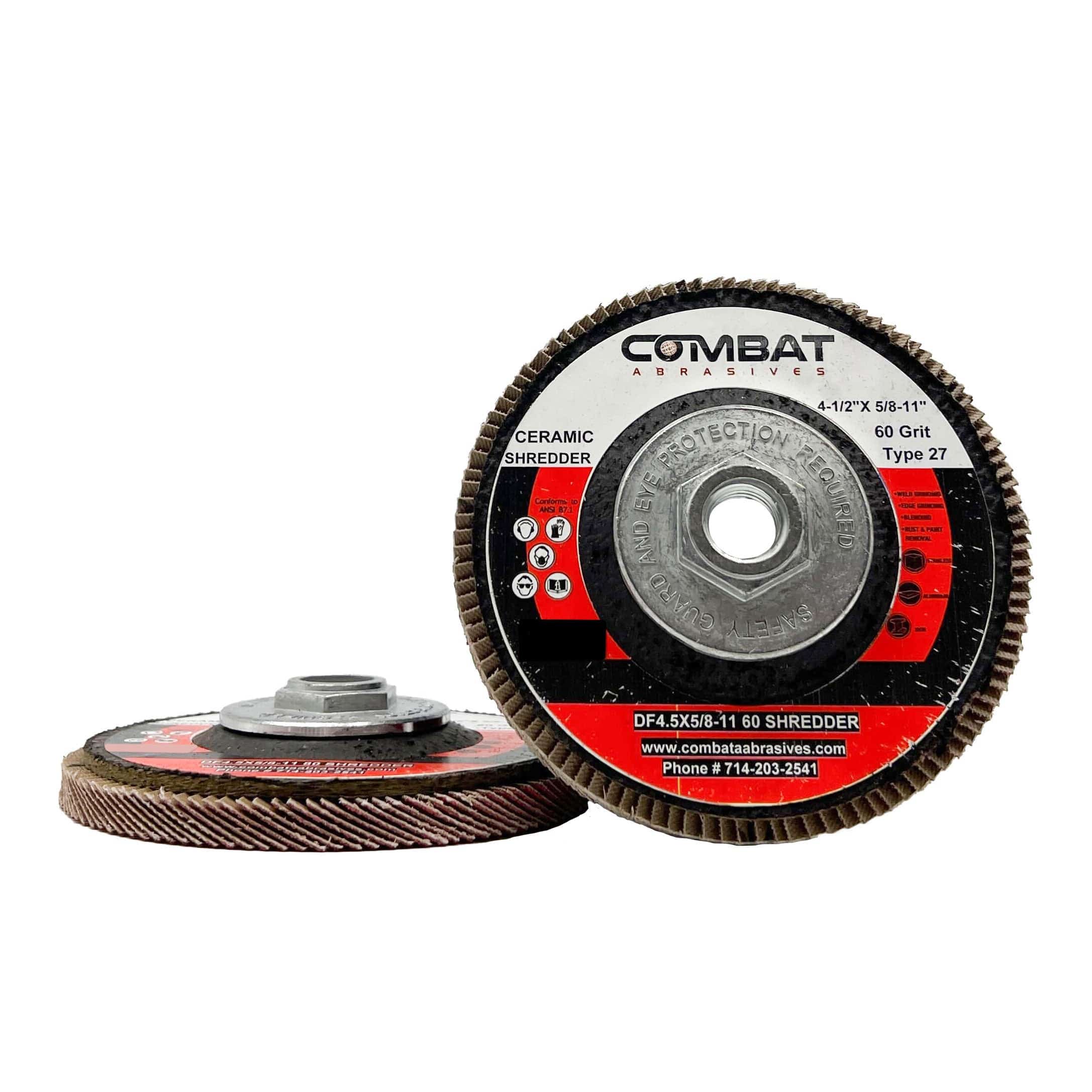 Ceramic Shredder Flap Discs 4-1⁄2" x 5/8-11" With Hub (Type 29) 5X LIFE! - Combat Abrasives