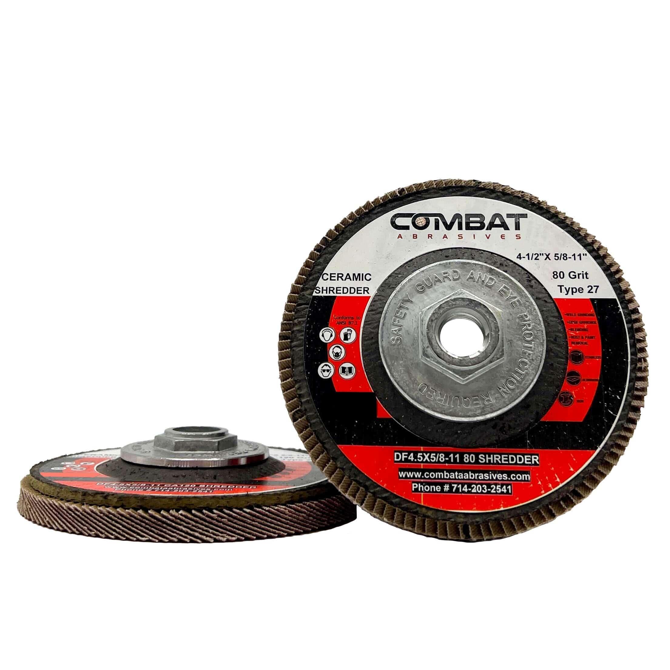 Ceramic Shredder Flap Discs 4-1⁄2" x 5/8-11" With Hub (Type 29) 5X LIFE! - Combat Abrasives