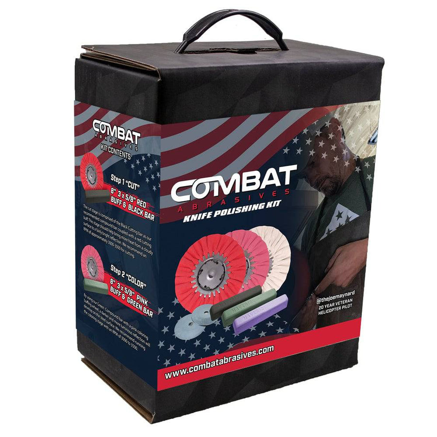 Combat Abrasives steel and stainless polishing kit with airway buffing wheels and compounds