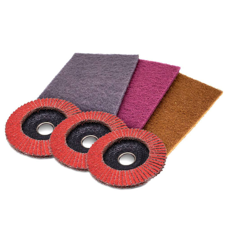 Combat Abrasives ceramic Shredder flap disc kit with hand pads